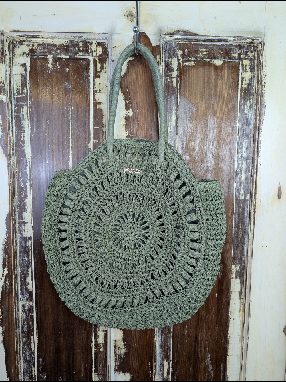Woven Raffia Tote Sage Green Boho Round Shoulder Bag Purse Cottagecore Crochet